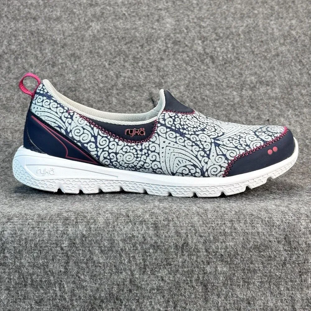 Ryka Henley FL Women’s Slip On Walking Shoes Paisley Print Navy White Size 7M